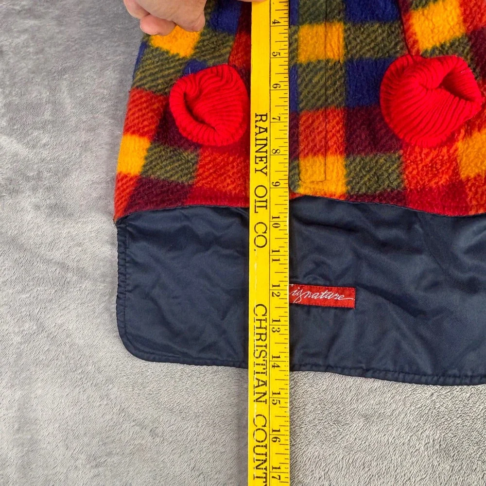 Signature Dog Coat Pet Jacket Small Red Blue Yellow Plaid‎ Fleece Lined Velcro